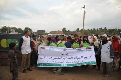 Sharjah Charity International has delivered essential food supplies to survivors of a series of devastating earthquakes in Indonesia. Courtesy SCI