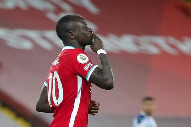 Liverpool's Sadio Mane celebrates his goal against West Bromwich Albion. EPA