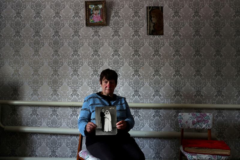 Kateryna Shelikhova, widow of Oleksandr Shelipov, 62, who was shot dead by a Russian soldier. Reuters