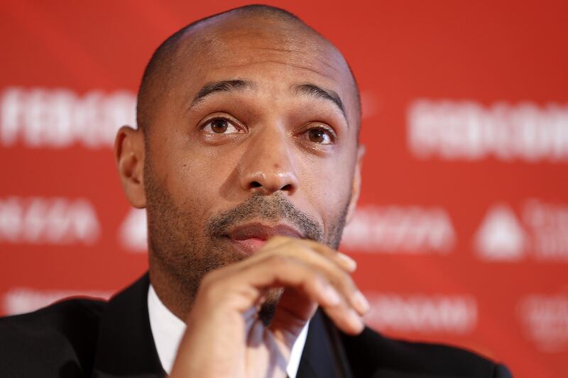 epa07100069 The new headcoach of  AS Monaco, Thierry Henry, speaks during a press conference at the at Yacht Club in Monaco, 17 October 2018.  EPA/SEBASTIEN NOGIER