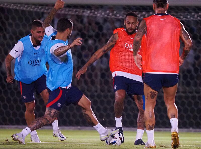 PSG's Brazilian attacker Neymar during their training session in Tokyo. AFP