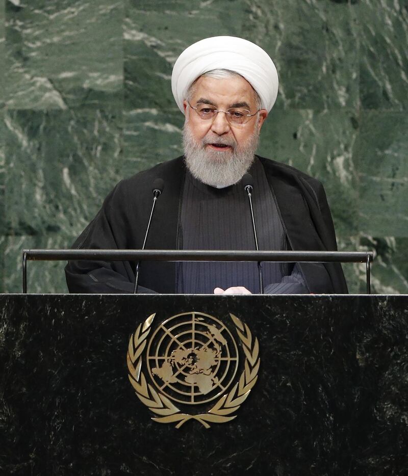 Iranian President Hassan Rouhani addresses the General Debate of the General Assembly of the United Nations at United Nations Headquarters.  EPA