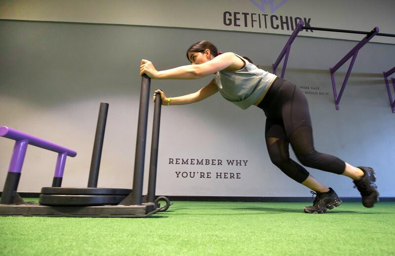 DUBAI, UNITED ARAB EMIRATES - A woman training at the GetFitChick training and nutrition group. Leslie Pableo for The National