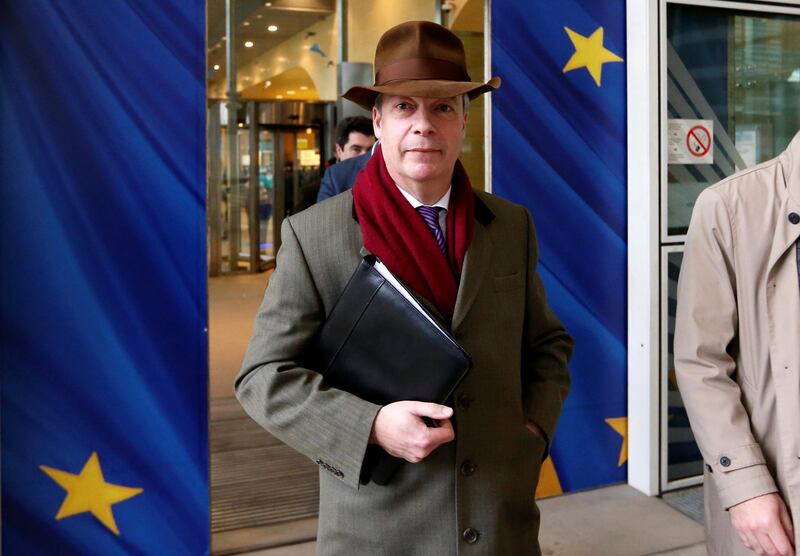 Brexit campaigner Nigel Farage leaves a meeting with European Union's chief Brexit negotiator Michel Barnier (unseen) at the EU Commission headquarters in Brussels, Belgium, January 8, 2018. REUTERS/Francois Lenoir