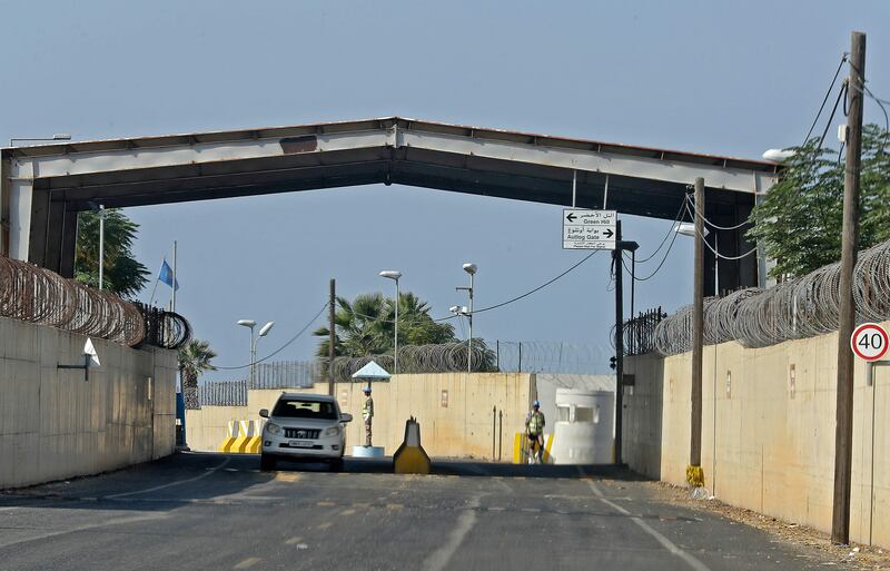 UN peacekeeping force members at a crossing in Naqoura, near Lebanon's border with Israel. AFP