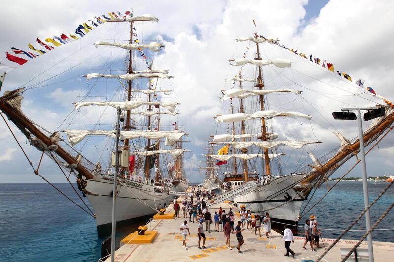 Tourists visit navy ships that arrived at Cozumel island, in Mexico. The ships of Brazil, Peru, Chile, Argentina, Venezuela, Colombia, Ecuador and Mexico participate in the ship race Velas Latinoamerica. EPA