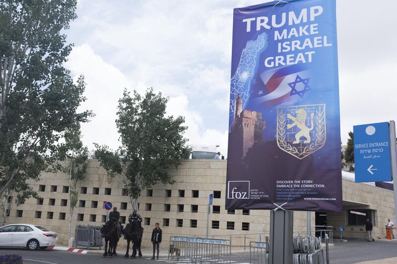 Israeli police officers patrol outside the US consulate that will act as the new US embassy in Jerusalem, on May 13, 2018. Lior Mizrahi / Getty Images