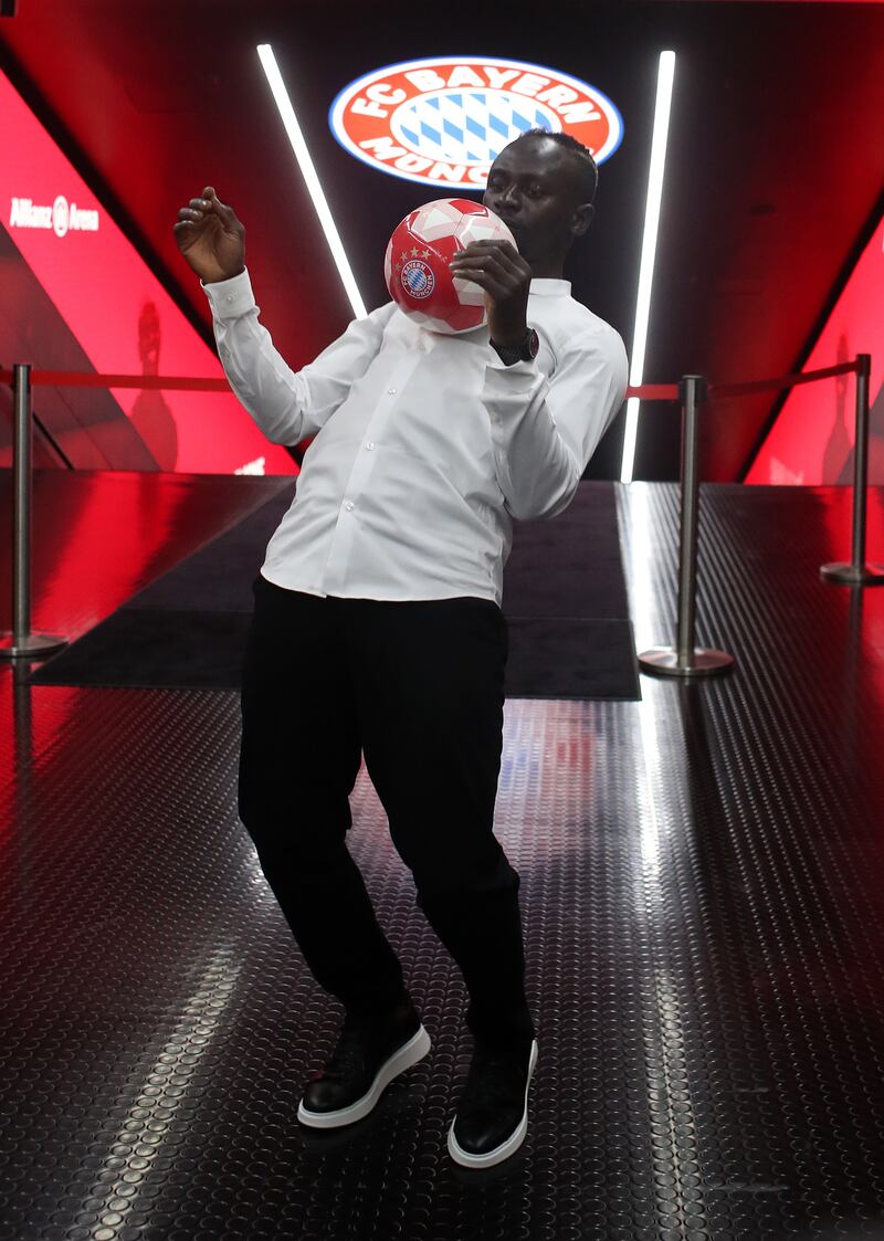 New Bayern Munich striker Sadio Mane after his unveiling at the Allianz Arena. EPA