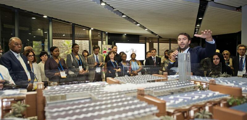 Expo representatives visit Masdar City yesterday on the final day of their fact-finding mission for Dubai’s Expo 2020 bid. Courtesy Dubai Government Media Office



