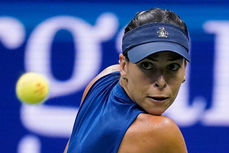 Ajla Tomljanovic returns a shot to Ons Jabeur. AP