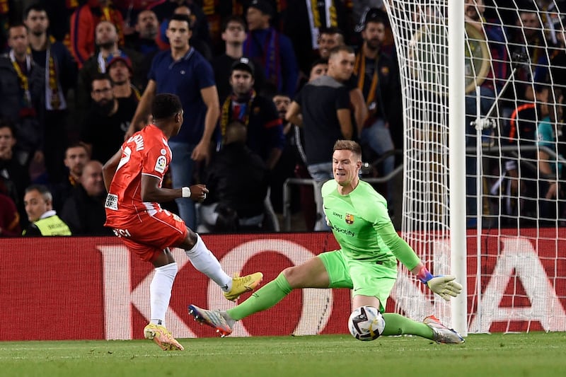 BARCELONA PLAYER RATINGS: Marc-Andre Ter Stegen – 7. Saved the game’s best chance of the first half on 28, rushing from his goal to meet Ramazani’s shot. Aside from that, the players in front of him had 70 per cent possession, 16 shots and eight corners. And that was just the first half. Yet another clean sheet. AFP