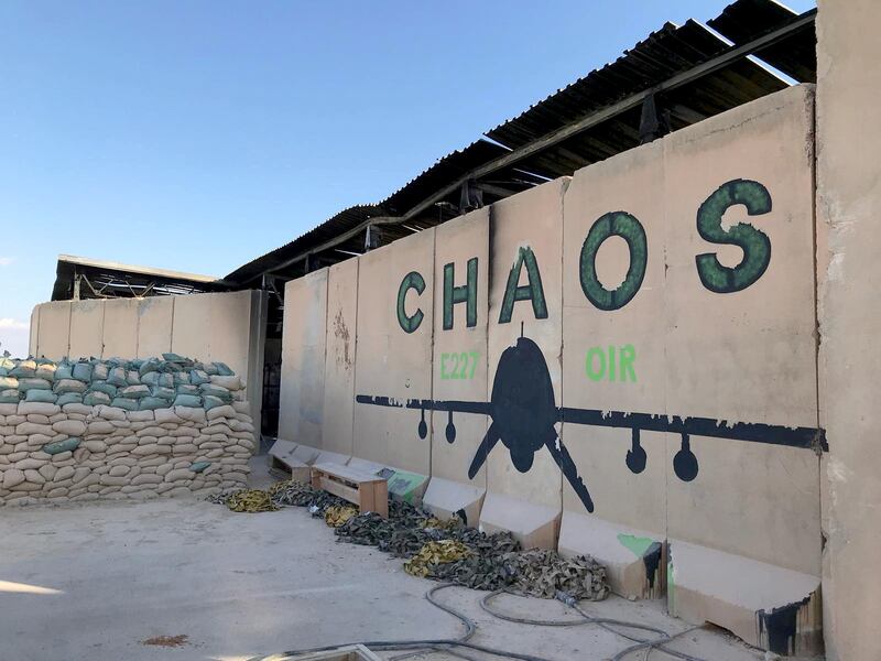 Blast walls at sleeping quarters for US soldiers at Ain Al Asad airbase in Anbar province, Iraq. US defence systems shot down an armed drone over the airbase. Reuters