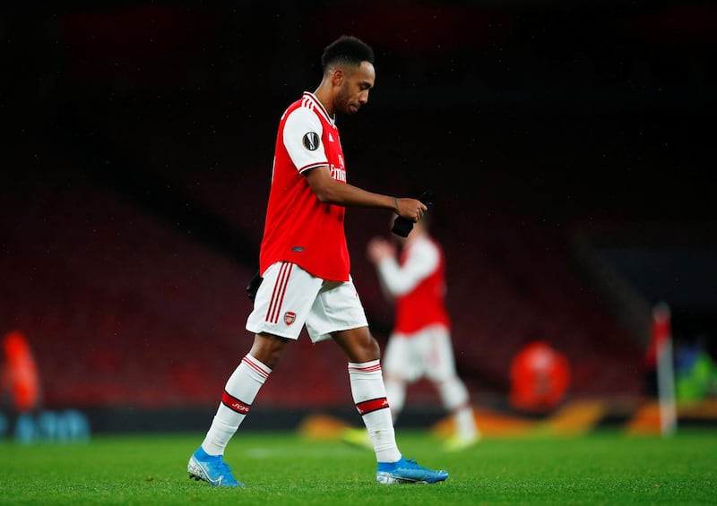 Arsenal's Pierre-Emerick Aubameyang looks dejected after the match. Reuters