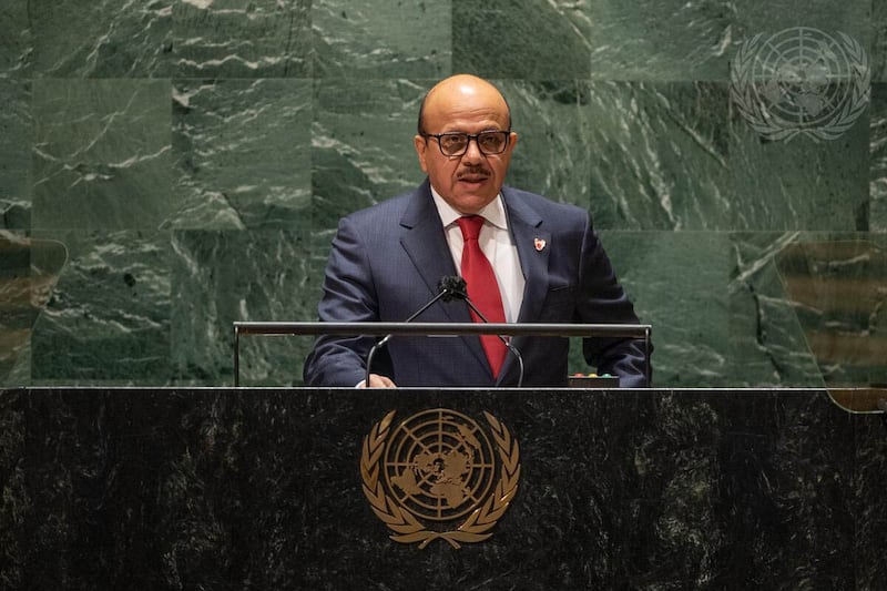 Abdullatif bin Rashid Alzayani, minister for Foreign Affairs of Bahrain, addresses the general debate of the General Assembly’s seventy-sixth session. Photo: United Nations