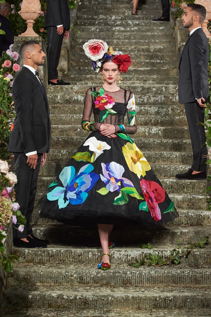 A look from Dolce & Gabbana’s latest Alta Moda collection, which was presented in Florence’s Villa Bardini. Courtesy Dolce & Gabbana