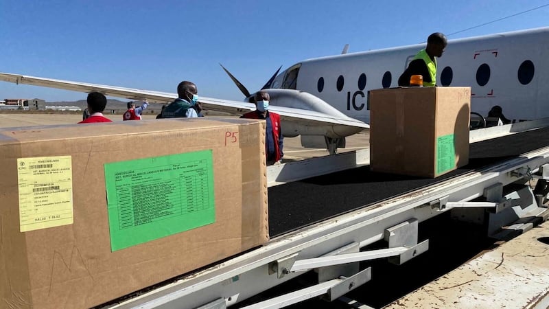 Workers from the International Committee of the Red Cross deliver lifesaving medical supplies into Mekelle, Tigray region, Ethiopia. Reuters