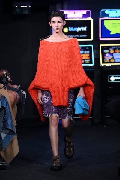 J W Anderson sent out an upside down jumper as dress, with the coat hanger around the model's neck. Photo: JW Anderson