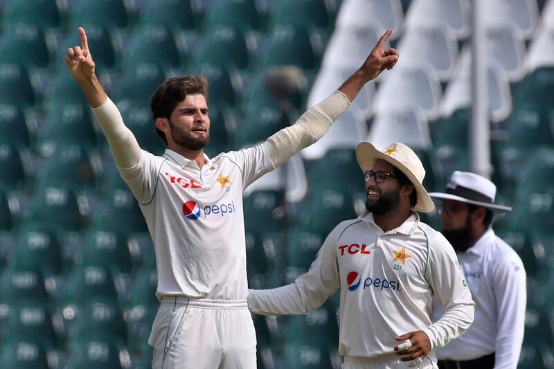 Pakistan's Shaheen Afridi, left, took two early wickets. AP