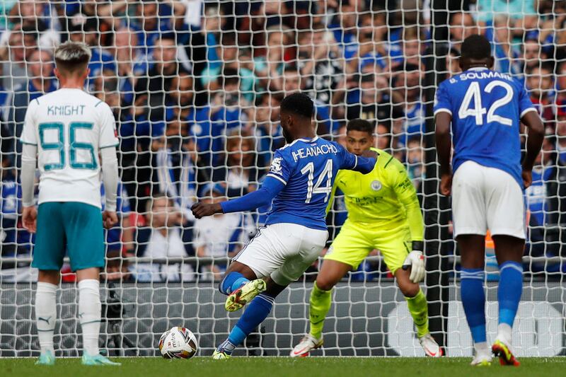 Leicester City's striker Kelechi Iheanacho scores the winner.