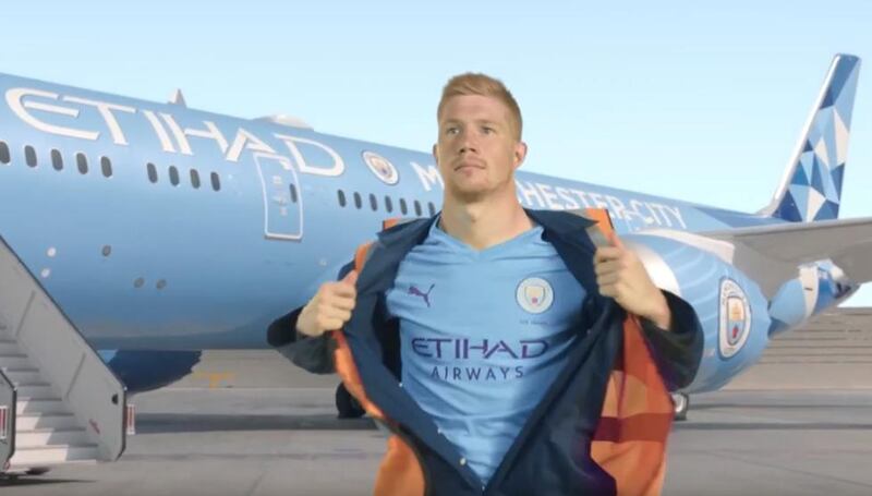 Manchester City's Kevin De Bruyne in the new Etihad advert. Courtesy Etihad / YouTube