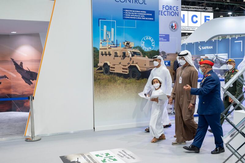 ABU DHABI, UNITED ARAB EMIRATES - February 24, 2021: HH Sheikh Mohamed bin Zayed Al Nahyan, Crown Prince of Abu Dhabi and Deputy Supreme Commander of the UAE Armed Forces (2nd R), tours the International Defence Exhibition and Conference (IDEX), at ADNEC. Seen with HH Sheikh Saif bin Nahyan bin Saif Al Nahyan (3rd R).


( Mohamed Al Hammadi / Ministry of Presidential Affairs )
---