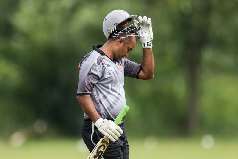 KING CITY, CANADA : August 6, 2013 UAE  opening batsman Arshad Ali heads back to the pavilion after loosing his wicket against Canada during the one day international  at the Maple Leaf Cricket club in King City, Ontario, Canada ( Chris Young/ The National). For Sports *** Local Caption ***  chy106.jpg