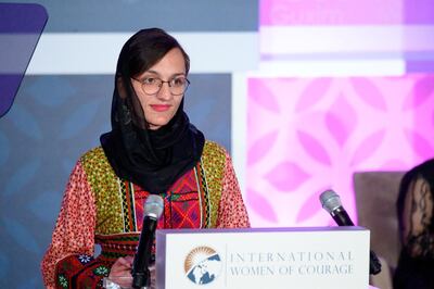 Zarifa Ghafari of Afghanistan delivers remarks at the 2020 International Women of Courage Awards at the State Department in Washington, D.C., on March 4, 2020. (Photo by Erin Scott/Sipa USA)No Use UK. No Use Germany.