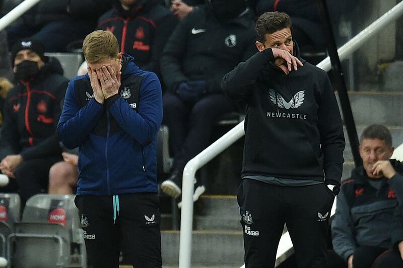 Newcastle United manager Eddie Howe, left, and his assistant Jason Tindall. AFP