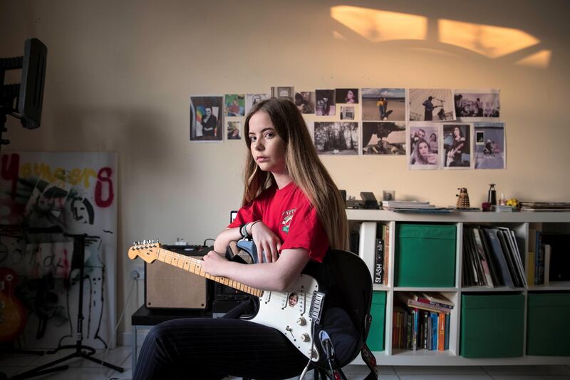 DUBAI, UNITED ARAB EMIRATES. 26 September 2017. UAE teen musician Saffron Collins, who is releasing a new single Innocent next month. (Photo: Antonie Robertson/The National) Journalist: Rob Garret. Section: Arts And Culture.