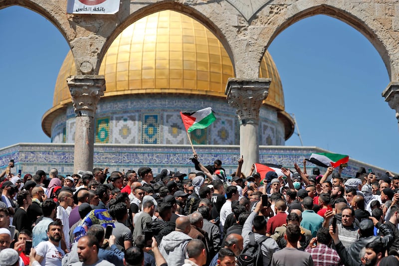 Worshippers gather for Friday prayers at Jerusalem's Al Aqsa Mosque compound. AFP