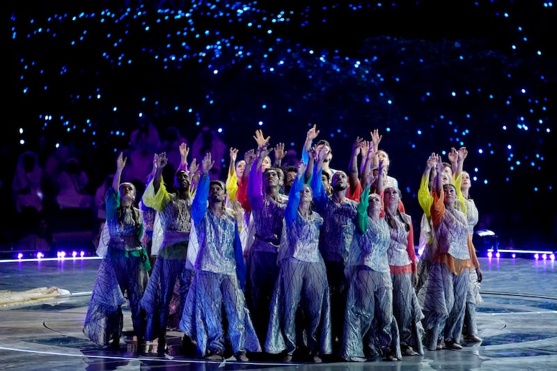 Artists perform during the Expo 2020 Dubai closing ceremony. AP