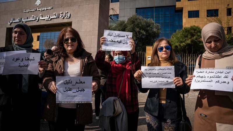 Public school teachers strike outside Ministry of Education and Higher Education in Beirut, Lebanon. Matt Kynaston / The National