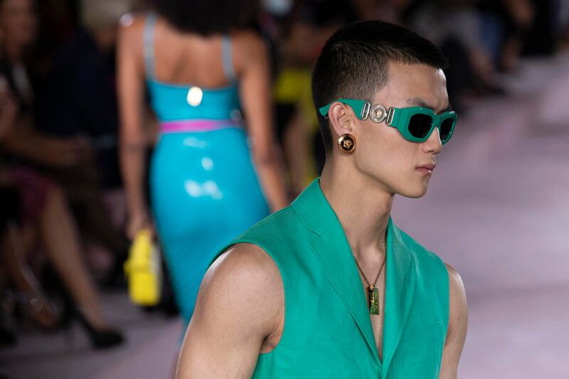 A look from Versace's spring/summer 2022 presentation in Milan. EPA