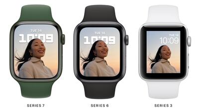 Apple Watch Series 7's screen is 20 per cent bigger compared to Series 6 and 50 per cent larger against Series 3. Courtesy Apple