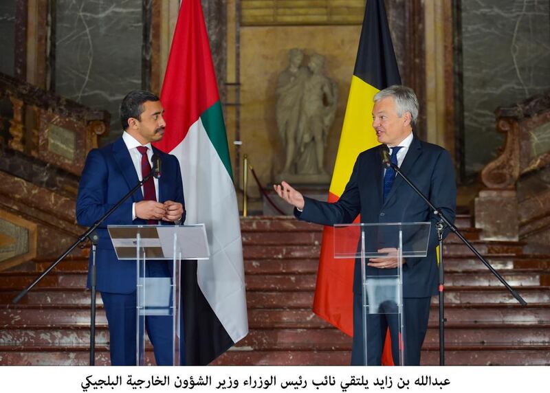 Sheikh Abdullah bin Zayed, Minister of Foreign Affairs and International Cooperation, meets Belgium’s deputy prime minister and minister of foreign and European affairs, Didier Reynders. Wam