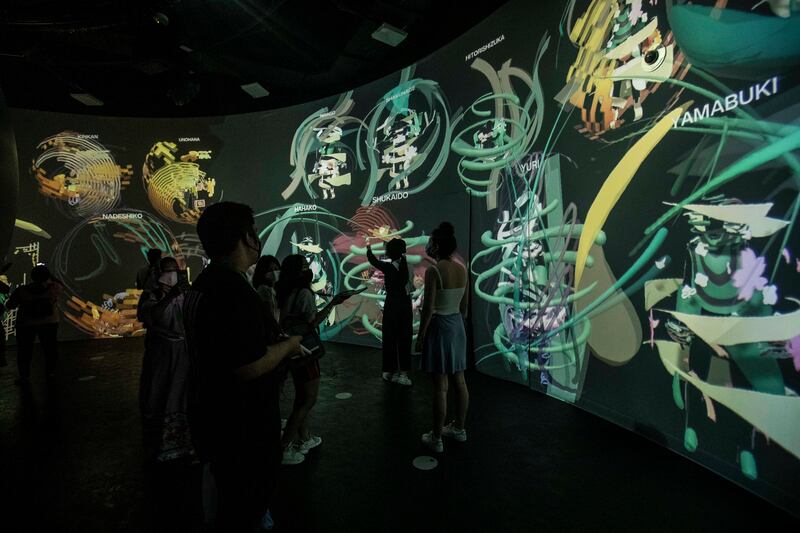 Real-time generated graphic art at the Japan pavilion.