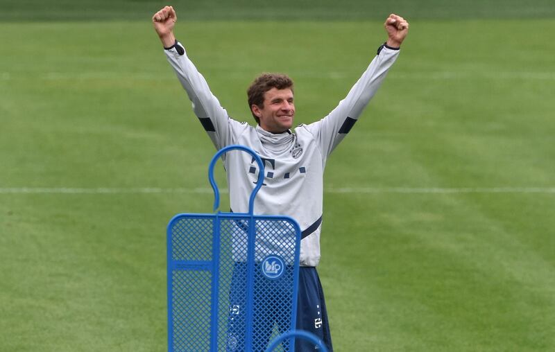 Bayern Munich attacker Thomas Muller during training on May 5, 2020. The Bundesliga is set to restart on May 16 after being shutdown due to the coronavirus. AFP