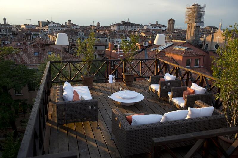 The Altana Roof Terrace  at Aman Canal Grande Venice. Courtesy of Amanresorts