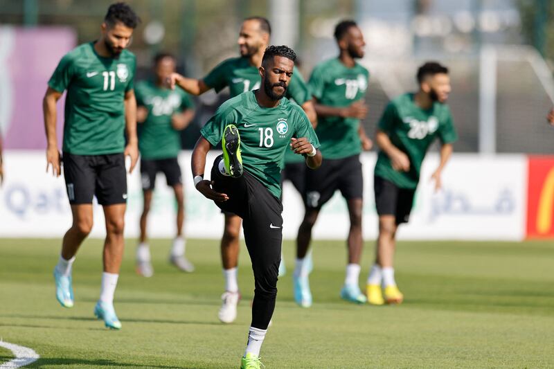 Saudi Arabia midfielder Nawaf Al Abed trains for the Argentina game. AFP