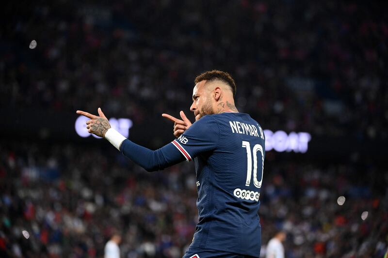 Paris Saint-Germain's Brazilian forward Neymar celebrates after scoring his team's first goal. AFP