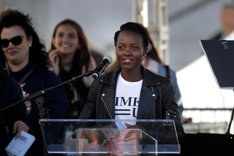 Actress Lupita Nyong'o introduces California Attorney General Xavier Becerra at a Women's March in Los Angeles. Jae C Hon/ AP photo