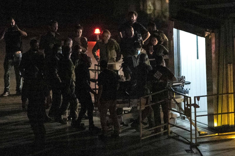 Ms Cooper and Ms Lifshitz arrive at the Tel Aviv Sourasky Medical Centre after being released by Hamas on Monday. AFP