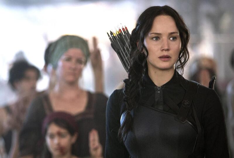 Jennifer Lawrence portrays Katniss Everdeen in a scene from the Hunger Games: Mockingjay Part 1. Lionsgate, Murray Close / AP photo
