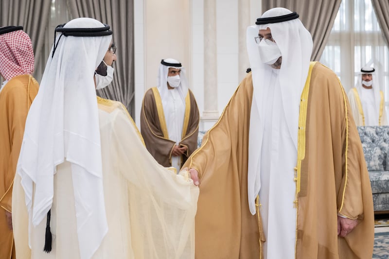 Sheikh Mohammed bin Rashid with Sheikh Sultan bin Mohammed Al Qasimi, Crown Prince of and Deputy Ruler of Sharjah, right. Photo: Hamad Al Kaabi / Ministry of Presidential Affairs 
