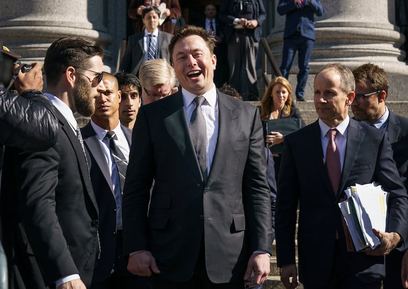 Mr Musk leaves a court in New York City, in 2019, after a hearing in a lawsuit brought against him by the US Securities and Exchange Commission. Getty Images