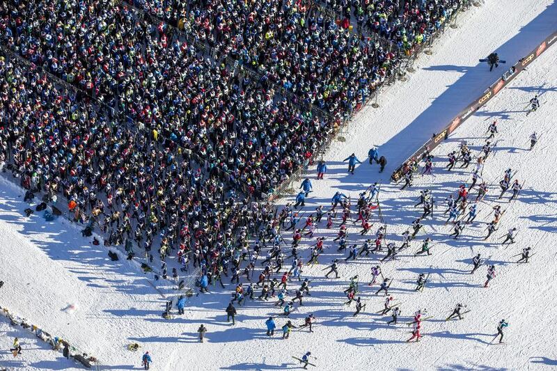 The skiiers get going near the start of the marathon on Sunday. Nicola Pitaro / AP / Keystone / March 9, 2014