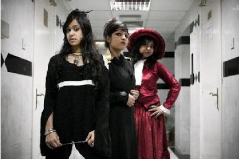 From left: Noreen, dressed up as the comic book character Yuko Ichihara, Barsha as a vampire from Moon Phase, and Sonia as Madame Red from the comic book Kuroshitsuji.