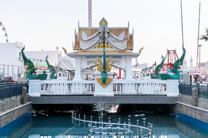 DUBAI, UNITED ARAB EMIRATES - OCTOBER 30, 2018. 

One of the many new bridges built over the lakes at Global Village for better access around the park. 

Global Village opened it's gates today to the public for its 23rd season.

(Photo by Reem Mohammed/The National)

Reporter: PATRICK RYAN
Section:  NA