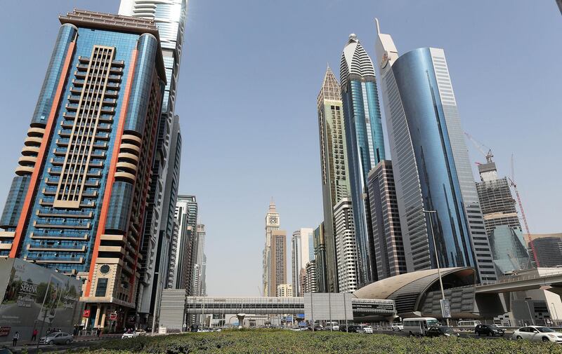 DUBAI , UNITED ARAB EMIRATES ,  October 21 , 2018 :- View of the Dubai Skyline on Sheikh Zayed road in Dubai. ( Pawan Singh / The National )  For News. 