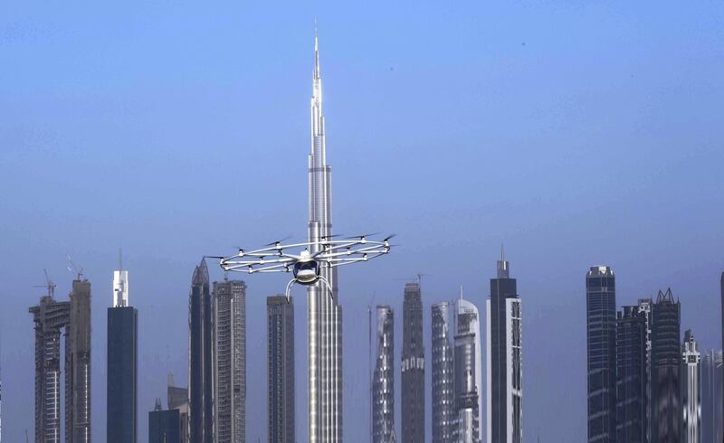The Volocopter measures about two metres in height, and the diameter of the rotor rim, including propellers, is just over seven metres. Courtesy Dubai Media Office